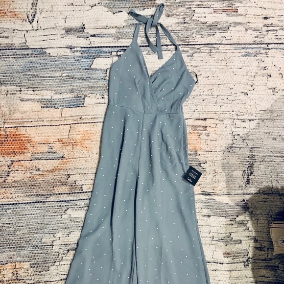 Lulus Pants - LuLu’s Blue Polka Dot Jumpsuit